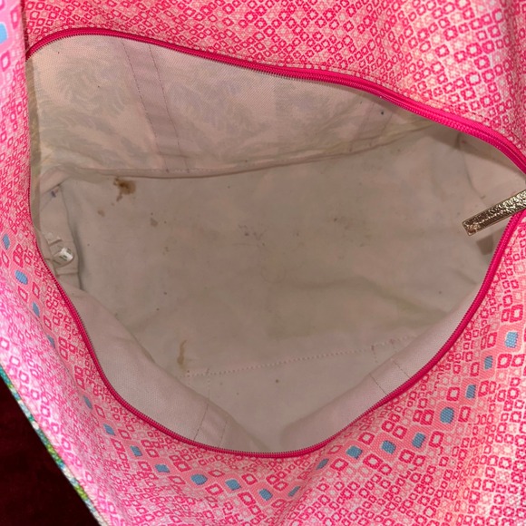 Lilly Pulitzer Canvas Tote Bag Tropical Palm Print Pink Green Beach Bag - Picture 7 of 12